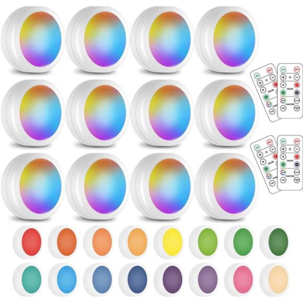 Wireless 16 Color Changing LED Puck Light 12 Pack LED Under Cabinet Lighting
